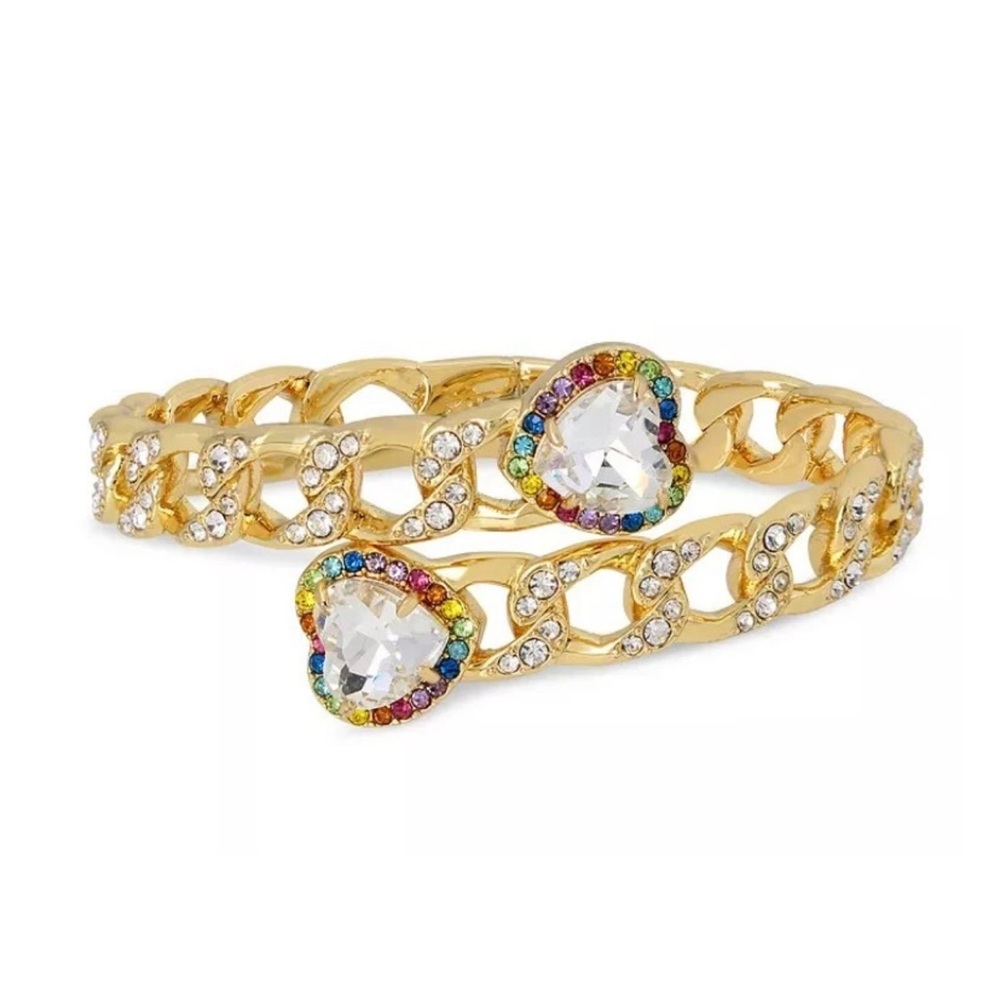 Kurt Geiger Rainbow Pave Crystal Heart Gold Tone  Bangle‎ Bracelet